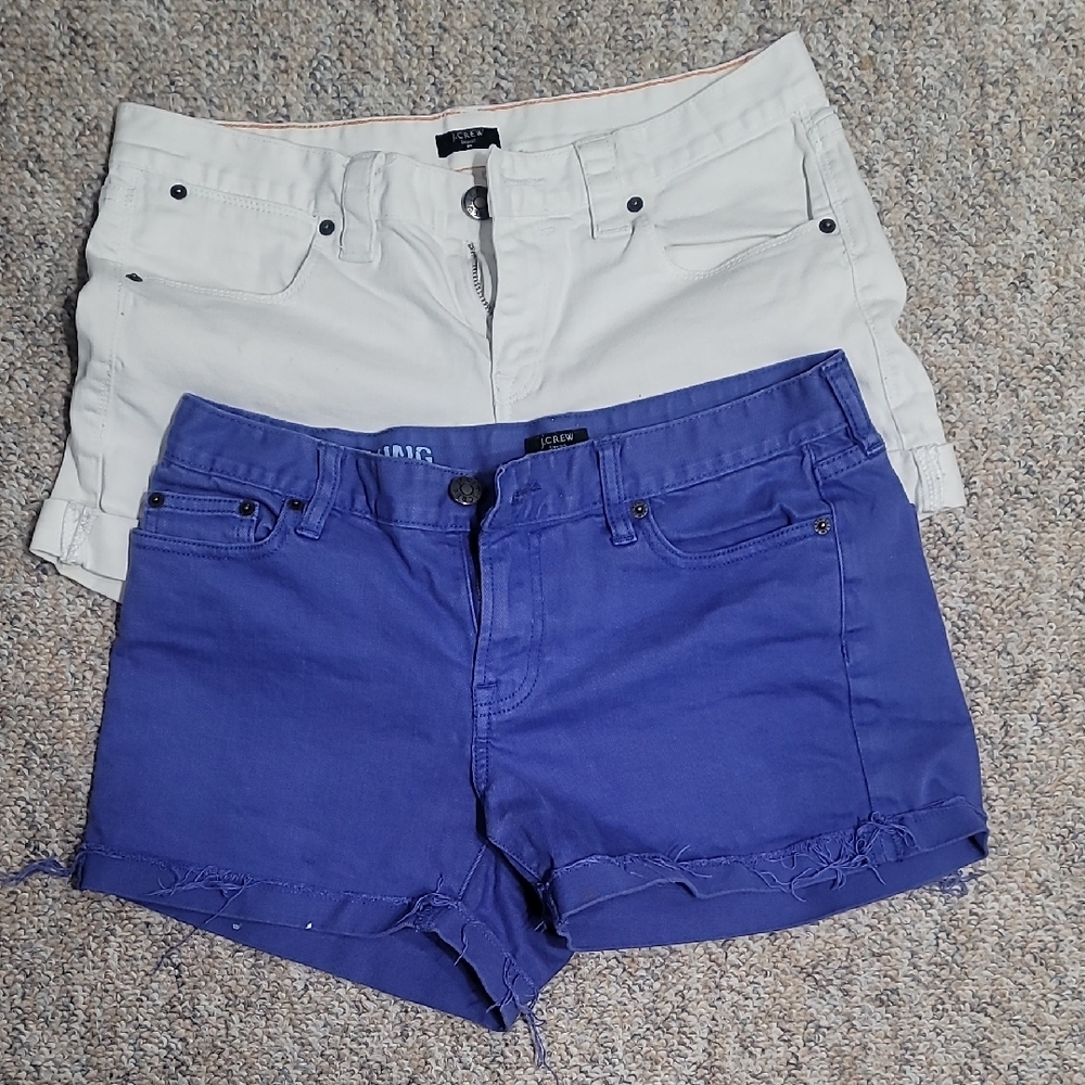 J. Crew Women's Purple Blue and Cream Off White Denim Stretch Jean Shorts